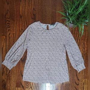 Adrianna Papell Women's Black & Cream Long Sleeve Patterned Blouse Size S